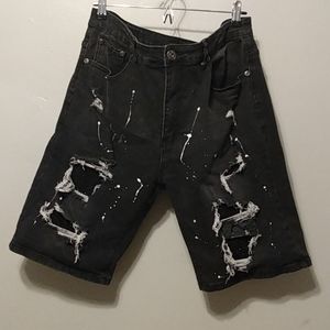 Distressed denim shorts